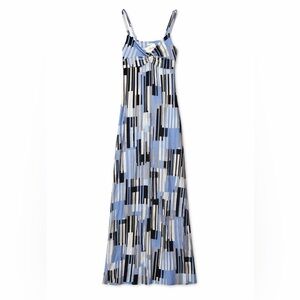 Soma Twist Front Stretch Knit Maxi Dress Geometric Print Black Blue Cream XS NWT